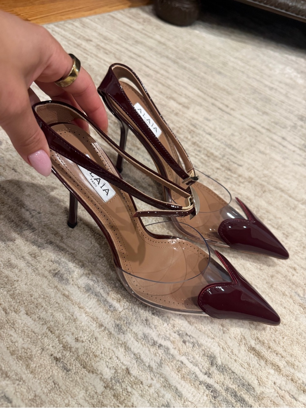 Alaia Burgundy Patent Leather & PVC Pointed Toe Heels
